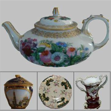 Чайник из чайного сервиза, чашка с крышкой, тарелка, ваза, XIX в.